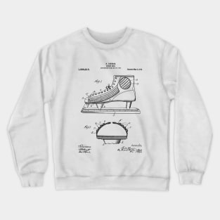 Ice Hockey Skates Patent - Ice Skates Art - Black And White Crewneck Sweatshirt